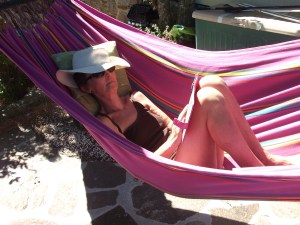 Jean relaxes in hammock